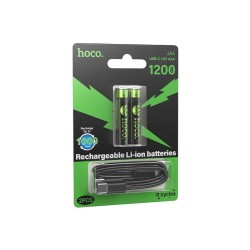 Bateria Recarregável de Lítio Hoco JA4 AAA de 1200mAh com Cabo Tipo-C 2 Unidades Preto